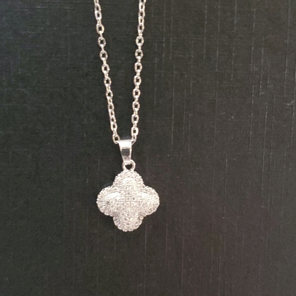 White Goldtone Paved Clover Necklace